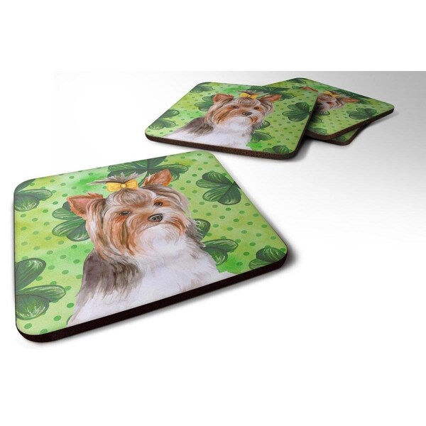 Carolines Treasures Yorkshire Terrier No.2 St.Patricks Foam Coaster, 3.5 x 3.5 in., 4PK - BB9897FC