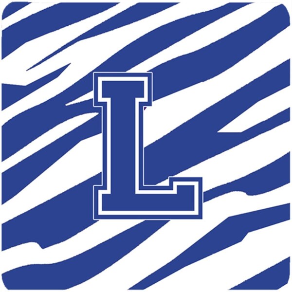 Carolines Treasures Monogram - Tiger Stripe Blue and White Foam Coasters Initial Letter L, 4PK - CJ1034-LFC