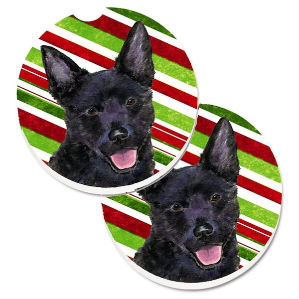 Carolines Treasures Australian Kelpie Candy Cane Holiday Christmas Cup Holder Car Coaster, 2PK - SS4567CARC