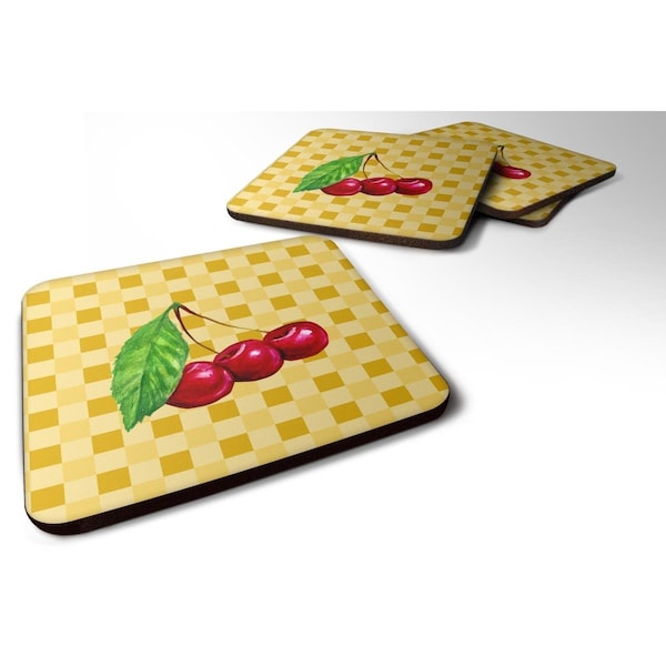 Carolines Treasures Cherries on Basketweave Foam Coasters - Set of 4 - BB7224FC