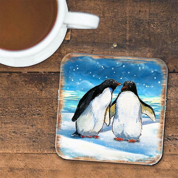 Nature Wonders 4 x 4 in. Penguins Coastal Wooden Cork Coasters Gift, 4PK - 8198542C-S4