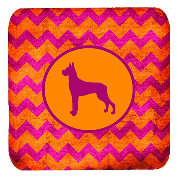 Carolines Treasures Great Dane Chevron Pink And Orange Foam Coasters- Set of 4 - SDK1080-B-FC