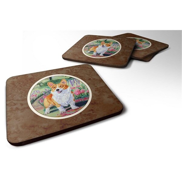 Carolines Treasures Pembroke Corgi Springtime Foam Coaster, Set of 4 - 7077FC