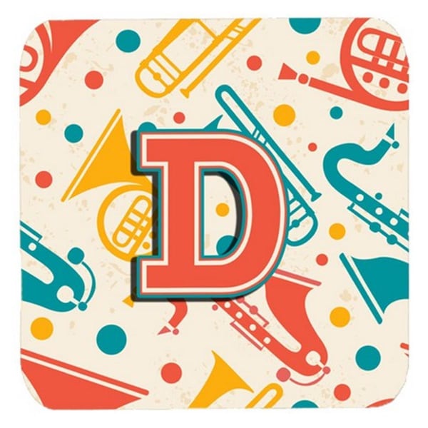 Carolines Treasures Letter D Retro Teal Orange Musical Instruments Initial Foam Coasters, 4PK - CJ2001-DFC
