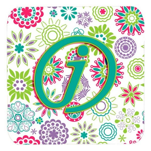 Carolines Treasures Letter J Flowers Pink Teal Green Initial Foam Coasters- Set of 4 - CJ2011-JFC