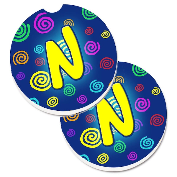 Carolines Treasures Letter N Initial Monogram Blue Swirls Cup Holder Car Coaster, 2PK - CJ1011-NCARC