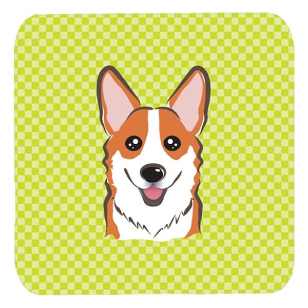 Carolines Treasures 3.5 x 3.5 In. Checkerboard Lime Green Corgi Foam Coasters- Set of 4 - BB1316FC
