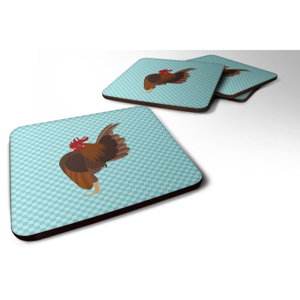 Carolines Treasures Malaysian Serama Chicken Blue Check Foam Coaster, Set of 4 - BB8016FC