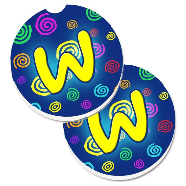 Carolines Treasures Letter W Initial Monogram Blue Swirls Cup Holder Car Coaster, 2PK - CJ1011-WCARC