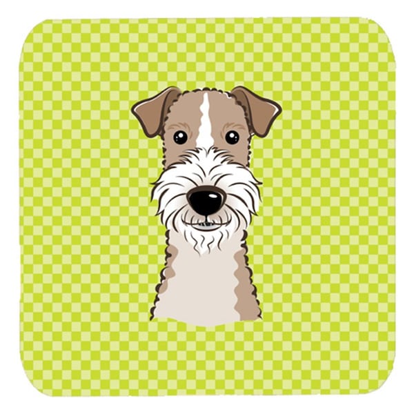 Carolines Treasures 3.5 x 3.5 In. Checkerboard Lime Green Wire Haired Fox Terrier Foam Coasters, 4PK - BB1309FC