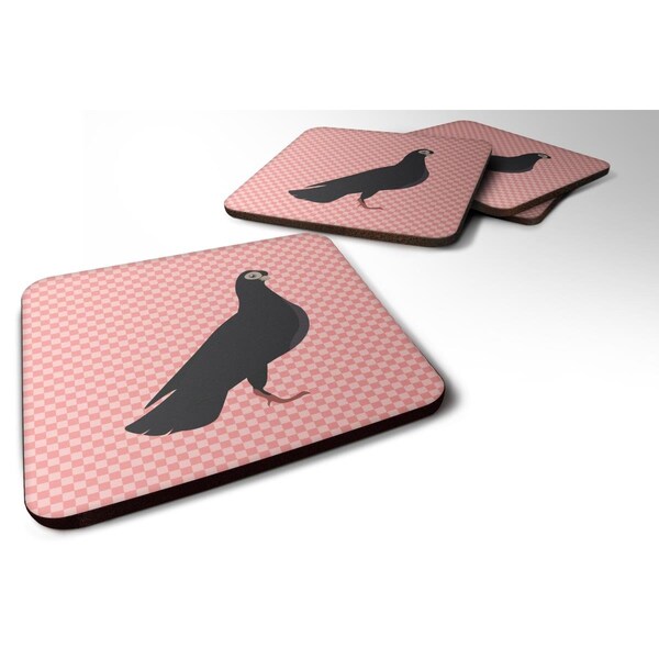 Carolines Treasures Budapest Highflyer Pigeon Pink Check Foam Coaster, Set of 4 - BB7947FC