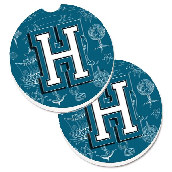 Carolines Treasures Letter H Sea Doodles Initial Alphabet Cup Holder Car Coaster, 2PK - CJ2014-HCARC