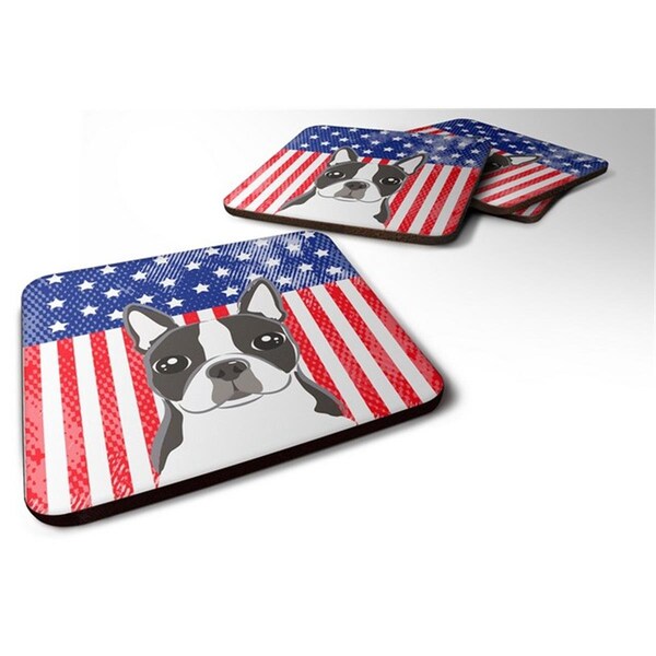 Carolines Treasures American Flag and Boston Terrier Foam Coaster, Set of 4 - BB2133FC