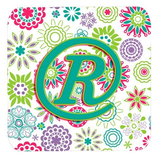 Carolines Treasures Letter R Flowers Pink Teal Green Initial Foam Coasters- Set of 4 - CJ2011-RFC