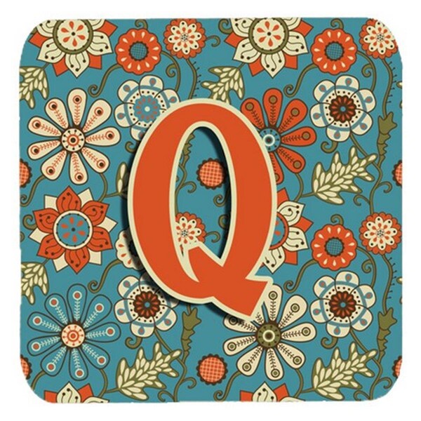 Carolines Treasures Letter Q Flowers Retro Blue Foam Coasters- Set of 4 - CJ2012-QFC