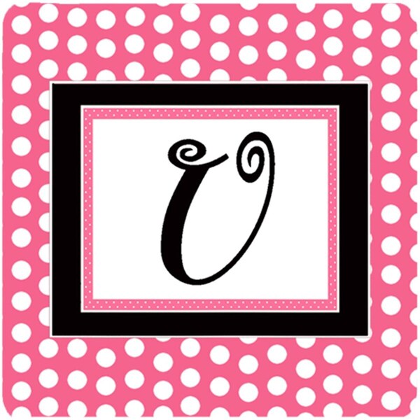 Carolines Treasures Monogram - Pink Black Polka Dots Foam Coasters- Initial Letter U- 3.5 x 3.5 In., 4PK - CJ1001-UFC