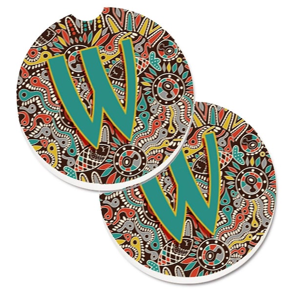 Carolines Treasures Letter W Retro Tribal Alphabet Initial Cup Holder Car Coaster, 2PK - CJ2013-WCARC