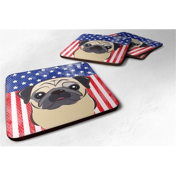 Carolines Treasures American Flag and Fawn Pug Foam Coaster, Set of 4 - BB2192FC