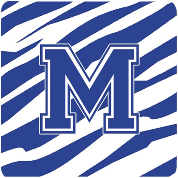 Carolines Treasures Monogram - Tiger Stripe Blue and White Foam Coasters Initial Letter M, 4PK - CJ1034-MFC