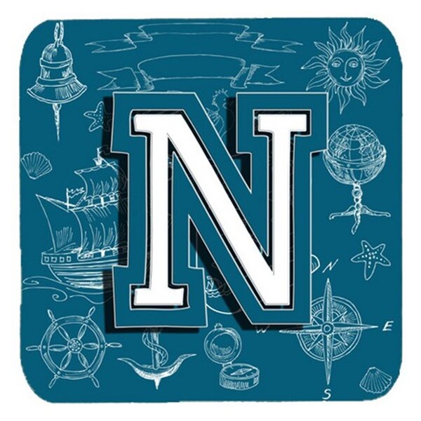 Carolines Treasures Letter N Sea Doodles Initial Alphabet Foam Coasters- Set of 4 - CJ2014-NFC