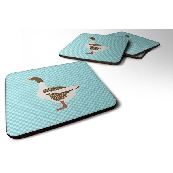Carolines Treasures Pomeranian Rogener Goose Blue Check Foam Coaster, Set of 4 - BB8077FC
