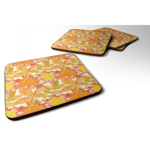 Carolines Treasures Fall Leaves Watercolor Foam Coaster, Set of 4 - BB7497FC