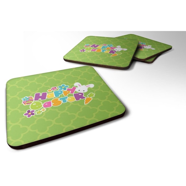 Carolines Treasures Happy Easter Green Quatrafoil Foam Coasters - Set of 4 - BB6900FC