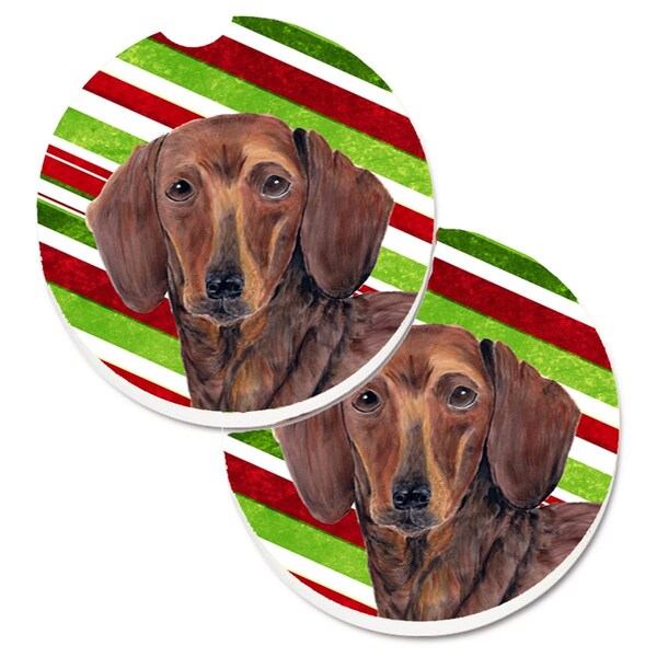 Carolines Treasures Dachshund Candy Cane Holiday Christmas Cup Holder Car Coaster, 2PK - SC9328CARC