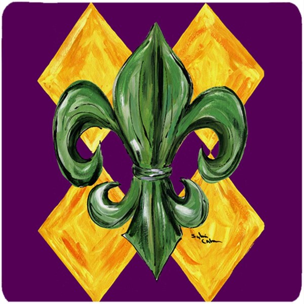 Carolines Treasures Mardi Gras Harlequin Fleur De Lis Foam Coasters - Set of 4- 3.5 x 3.5 In. - 8133FC