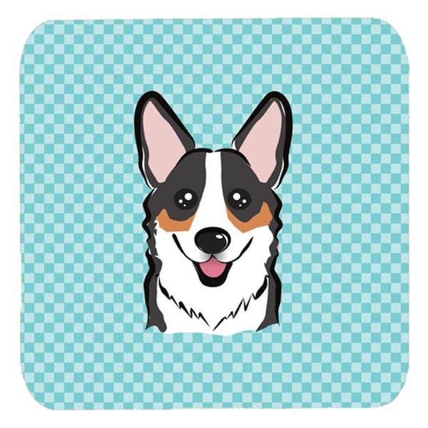 Carolines Treasures 3.5 x 3.5 In. Checkerboard Blue Corgi Foam Coasters- Set of 4 - BB1193FC