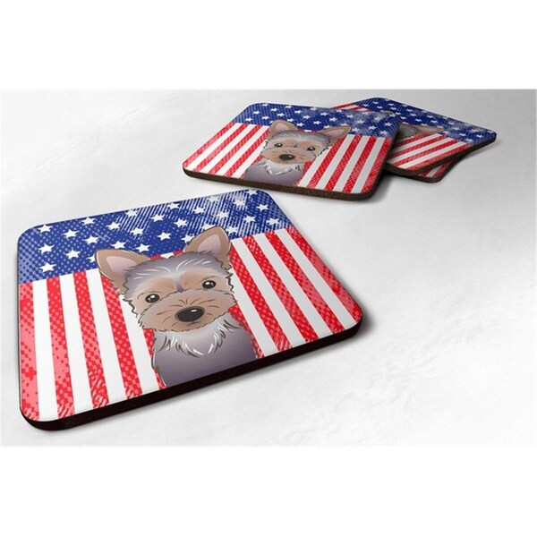 Carolines Treasures American Flag and Yorkie Puppy Foam Coaster, Set of 4 - BB2162FC
