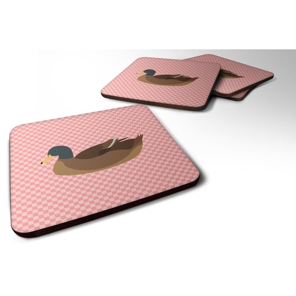 Carolines Treasures Khaki Campbell Duck Pink Check Foam Coaster, Set of 4 - BB7866FC