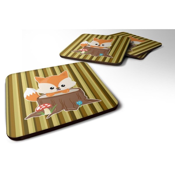 Carolines Treasures Baby Fox Tree Stripes Foam Coasters - Set of 4 - BB7088FC