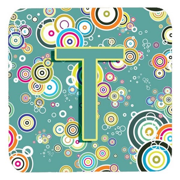 Carolines Treasures Letter T Circle Circle Teal Initial Alphabet Foam Coasters- Set of 4 - CJ2015-TFC