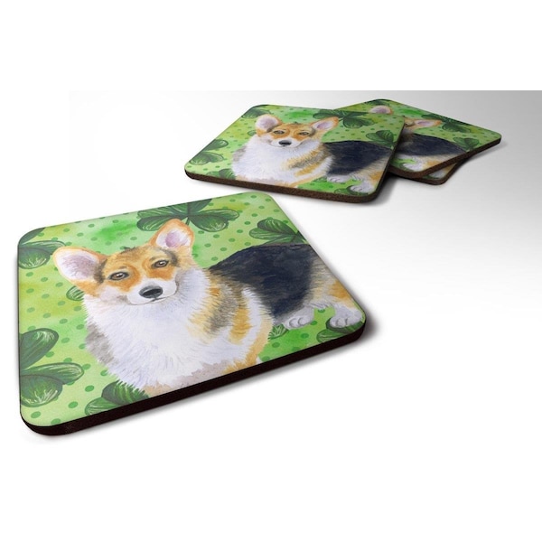 Carolines Treasures Pembroke Corgi St Patricks Foam Coaster - Set of 4 - BB9816FC