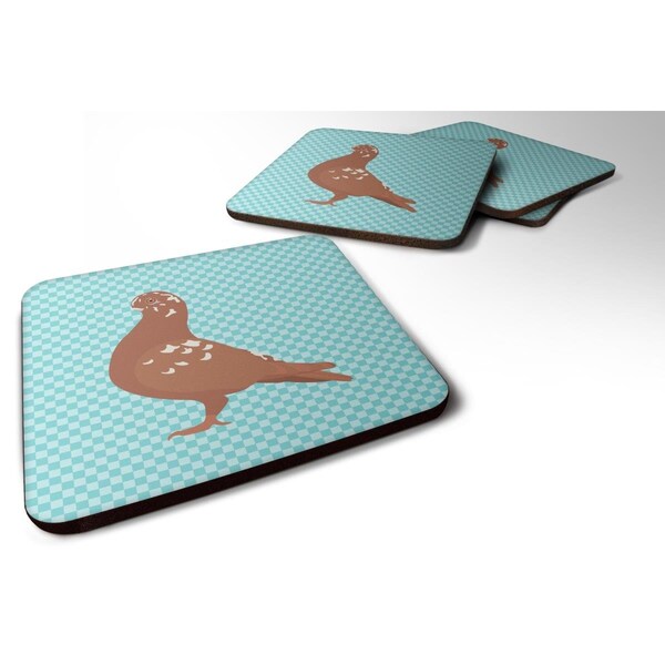 Carolines Treasures African Owl Pigeon Blue Check Foam Coaster, Set of 4 - BB8127FC