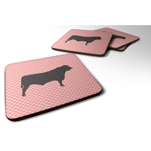 Carolines Treasures Black Angus Cow Pink Check Foam Coaster, Set of 4 - BB7828FC
