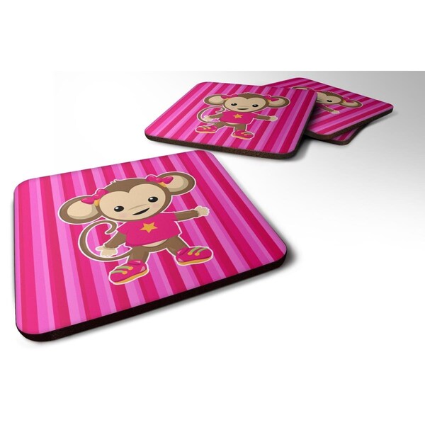 Carolines Treasures Monkey on Pink Stripes Foam Coasters - Set of 4 - BB7020FC