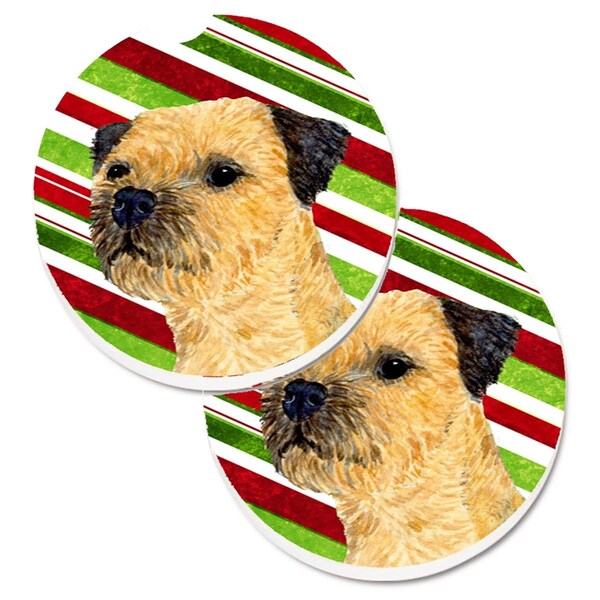 Carolines Treasures Border Terrier Candy Cane Holiday Christmas Cup Holder Car Coaster, 2PK - LH9233CARC