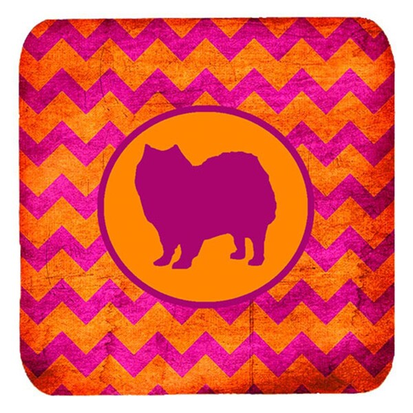 Carolines Treasures American Eskimo Chevron Pink And Orange Foam Coasters- Set of 4 - SDK1107-B-FC