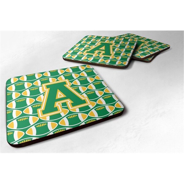 Carolines Treasures Letter A Football Green and Gold Foam Coaster, Set of 4 - CJ1069-AFC