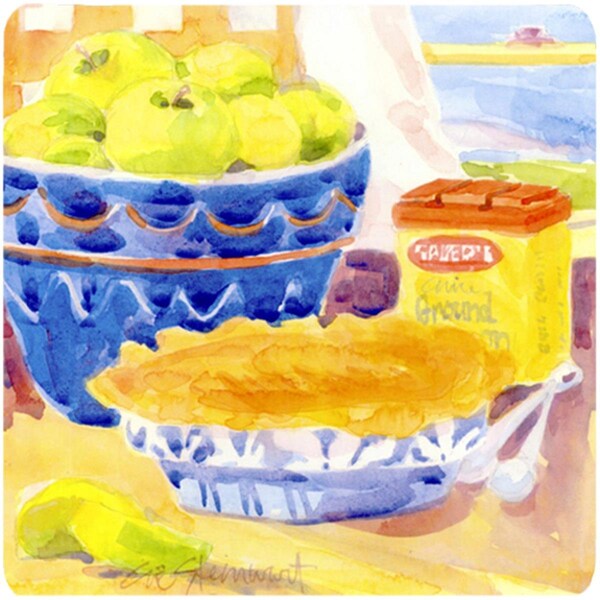 Carolines Treasures Green Apples For An Apple Pie Foam Coasters - Set of 4- 3.5 x 3.5 In. - 6108FC