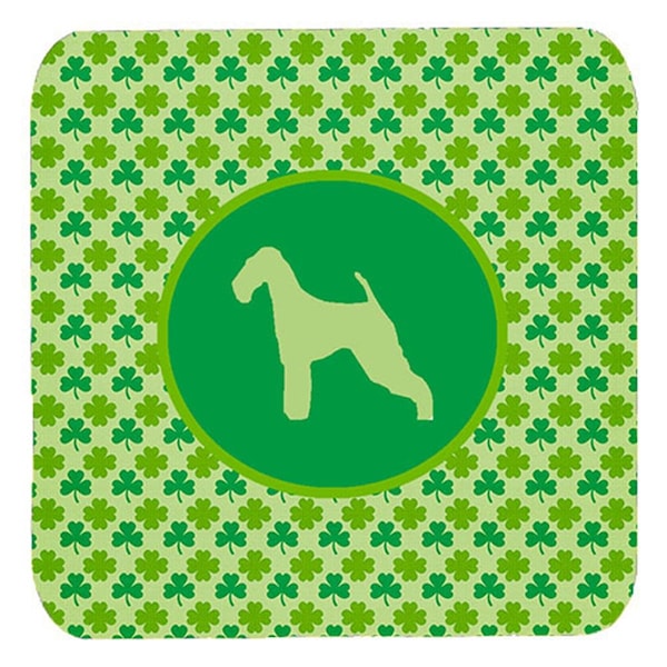 Carolines Treasures Airedale Lucky Shamrock Foam Coasters- Set of 4 - SDK1003-C-FC