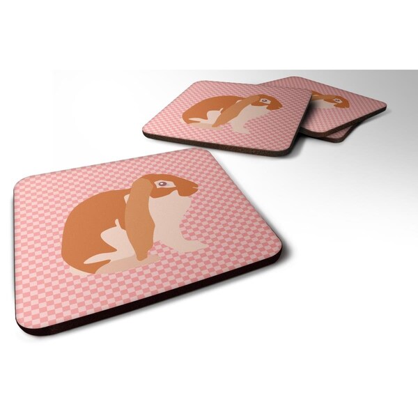 Carolines Treasures English Lop Rabbit Pink Check Foam Coaster, Set of 4 - BB7962FC