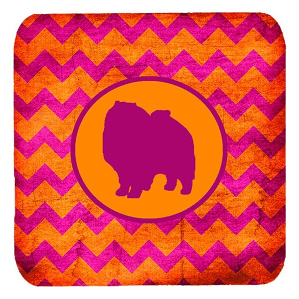 Carolines Treasures Keeshond Chevron Pink And Orange Foam Coasters- Set of 4 - SDK1137-B-FC