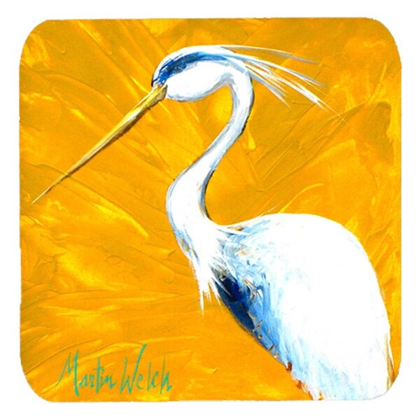 Carolines Treasures Bird - Blue Heron Col Mustard Foam Coasters- Set of 4 - MW1016FC