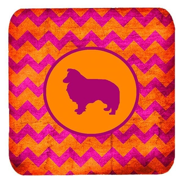 Carolines Treasures Carolines Treasures SDK1148-B-FC Sheltie Chevron Pink And Orange Foam Coasters; Set Of 4 - SDK1148-B-FC