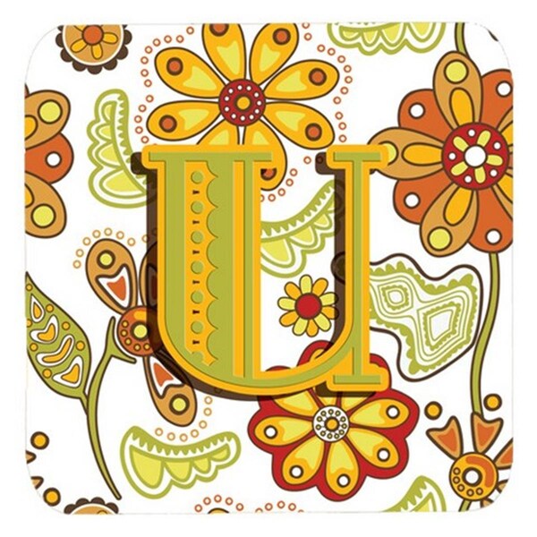 Carolines Treasures Letter U Floral Mustard And Green Foam Coasters- Set of 4 - CJ2003-UFC