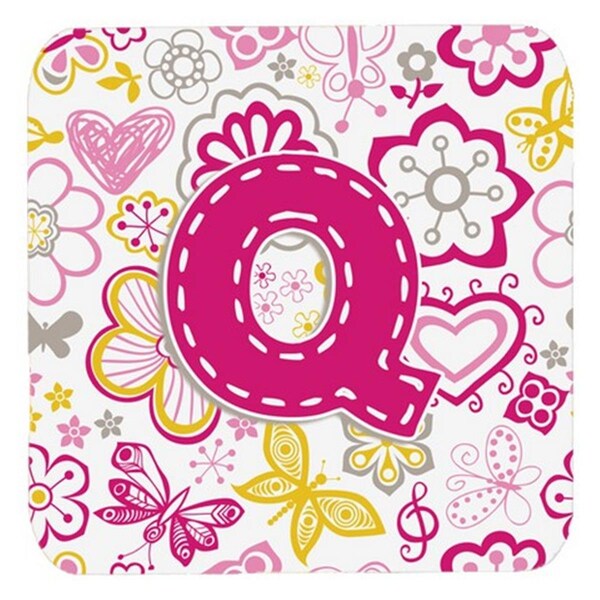 Carolines Treasures Letter Q Flowers And Butterflies Pink Foam Coasters- Set of 4 - CJ2005-QFC