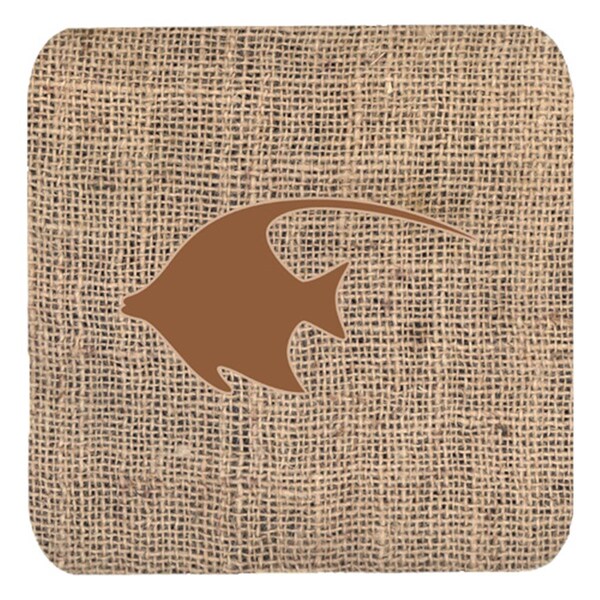 Carolines Treasures Fish - Angel Fish Burlap And Brown Foam Coasters- Set of 4 - BB1019-BL-BN-FC